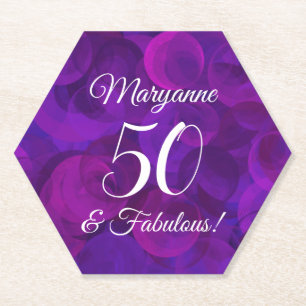 Elegant Purple 50 and Fabulous Birthday Party Paper Coaster