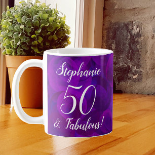 Elegant Purple 50 and Fabulous Year Personalised Coffee Mug