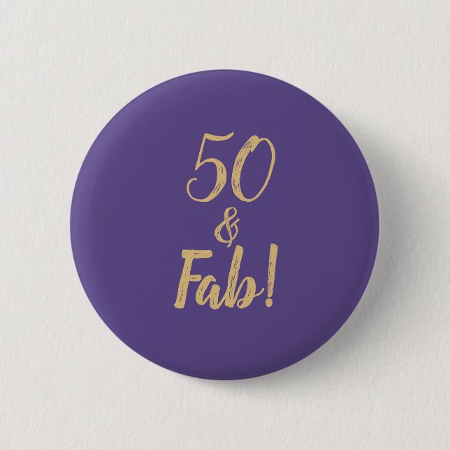 Elegant Purple "50 & Fab!" 50th Birthday Party 6 Cm Round Badge (Front)
