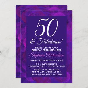 Elegant Purple 50 & Fabulous Birthday Party Invitation