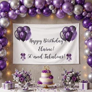 Elegant Purple 50th Birthday Party Banner