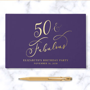 Elegant Purple 50th Birthday Party Gold Guest Book