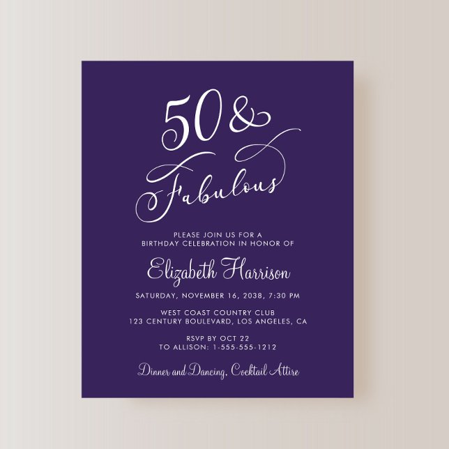 Elegant Purple 50th Birthday Party Invitation (Creator Uploaded)