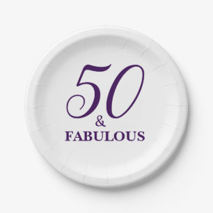 Elegant Purple 50th Birthday Party Paper Plates