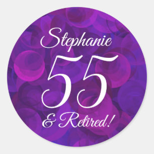 Elegant Purple 55 and Retired Retirement Favour Classic Round Sticker