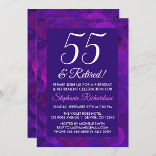 Elegant Purple 55 and Retired Retirement Party Invitation