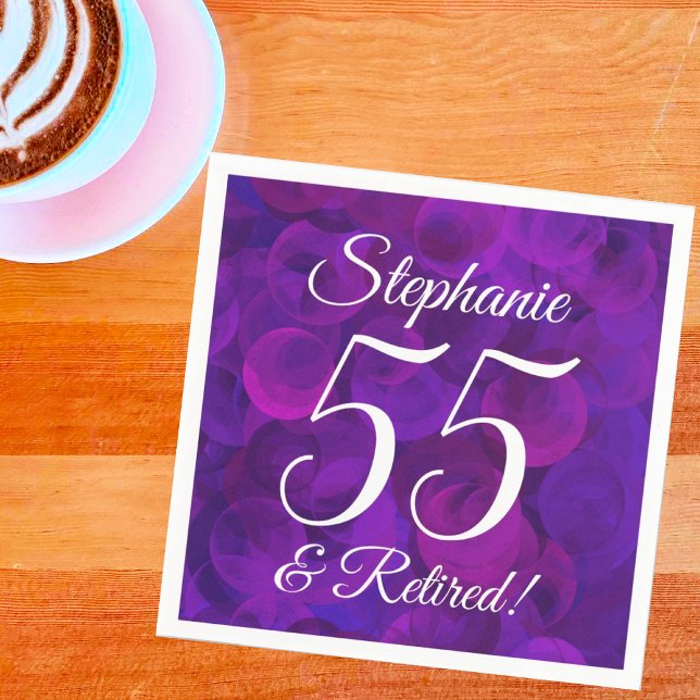 Elegant Purple 55 and Retired Retirement Party Napkin (Creator Uploaded)