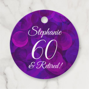 Elegant Purple 60 and Retired Retirement Favour Tags