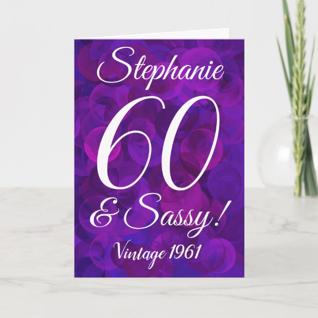 Elegant Purple 60 and Sassy Birthday Personalised Card (Front)