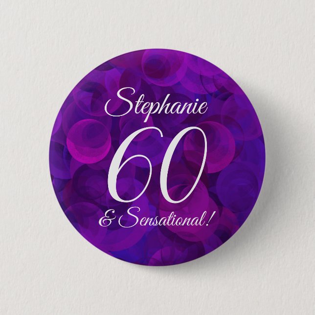 Elegant Purple 60 and Sensational Birthday Party 6 Cm Round Badge (Front)