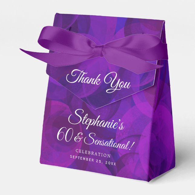 Elegant Purple 60 and Sensational Birthday Party Favour Box (Front Side)