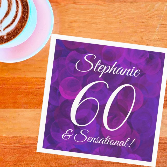 Elegant Purple 60 and Sensational Birthday Party Napkin (Creator Uploaded)