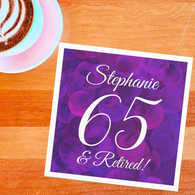 Elegant Purple 65 and Retired Retirement Party Napkin (Creator Uploaded)