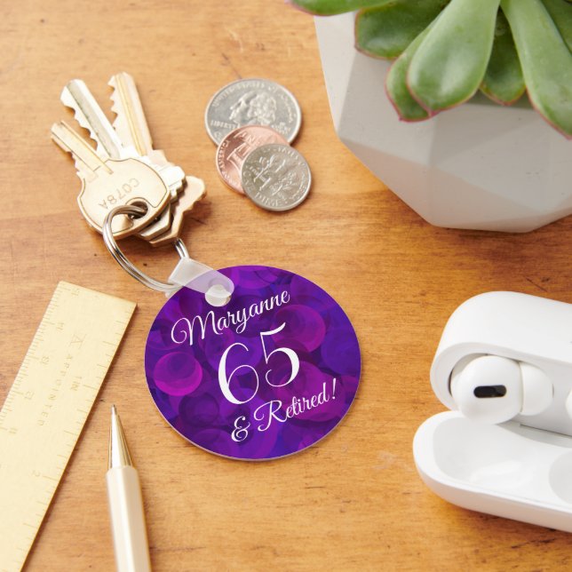 Elegant Purple 65 & Retired Retirement Key Ring (Desk)