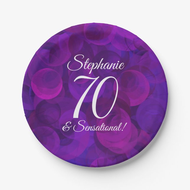 Elegant Purple 70 and Sensational Birthday Party Paper Plate (Front)
