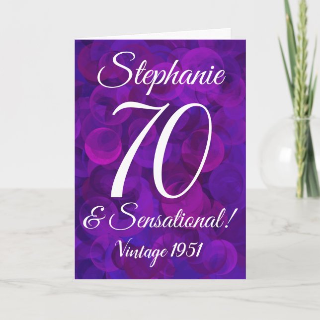 Elegant Purple 70 and Sensational Personalised Card (Front)