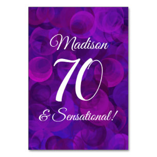 Elegant Purple 70 & Sensational Birthday Party Table Number