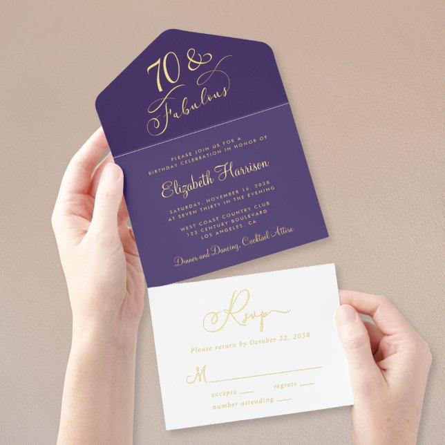 Elegant Purple 70th Birthday Party All In One Invitation (Creator Uploaded)