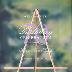 Elegant Purple 70th Birthday Party Welcome Acrylic Sign