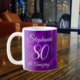 Elegant Purple 80 and Amazing Birthday Coffee Mug