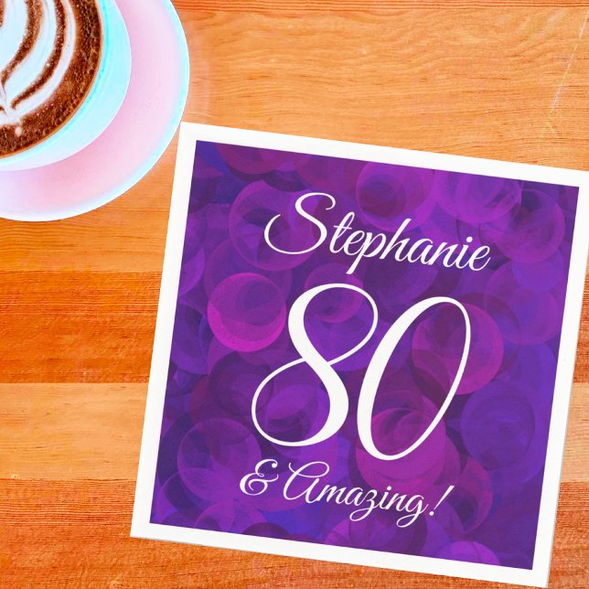Elegant Purple 80 and Amazing Birthday Party Napkin (Creator Uploaded)