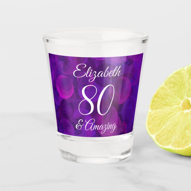 Elegant Purple 80 and Amazing Birthday Party Shot Glass (Front)