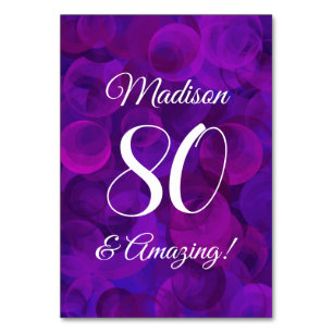Elegant Purple 80 and Amazing Birthday Party Table Number