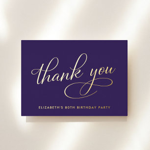 Elegant Purple 80th Birthday Foil Thank You Card