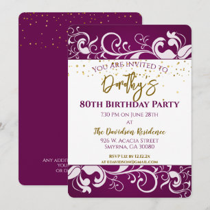 Elegant Purple 80th Birthday Invitation