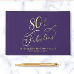 Elegant Purple 80th Birthday Party Gold Guest Book<br><div class="desc">Elegant purple guest book for her 80th birthday party featuring gold foil and "80 & Fabulous" in a chic calligraphy script. Customise with her name,  the party date and a title on the spine in classic serif typography.</div>