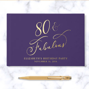 Elegant Purple 80th Birthday Party Gold Guest Book