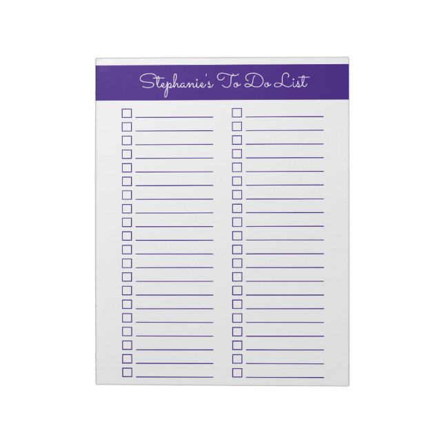 Elegant Purple 8.5x11 Two Column Checklist Notepad (Rotated)
