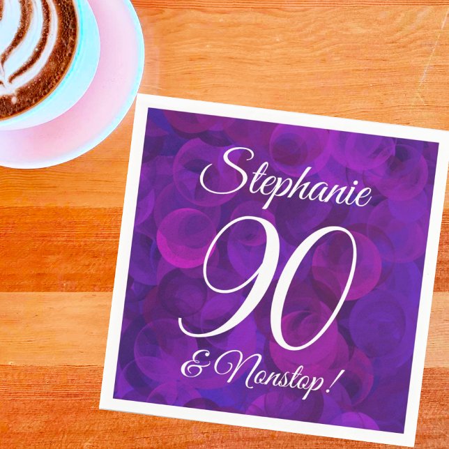 Elegant Purple 90 and Nonstop Birthday Party Napkin (Creator Uploaded)