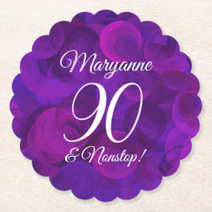 Elegant Purple 90 and Nonstop Birthday Party Paper Coaster