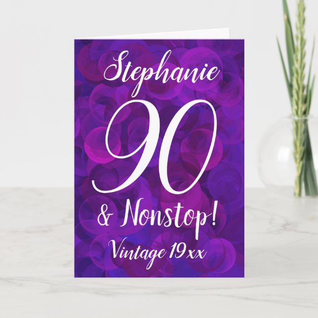 Elegant Purple 90 and Nonstop Customised Card (Front)