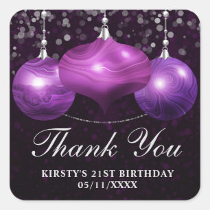 Elegant Purple Agate Christmas Baubles Birthday Square Sticker