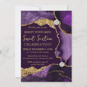 Elegant Purple Agate & Gold Geode Sweet Sixteen Invitation