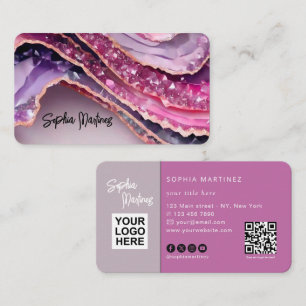 Elegant purple agate & QR Code Logo Business Card