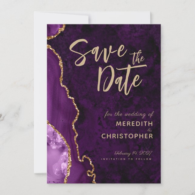 Elegant Purple Agate Save the Date (Front)