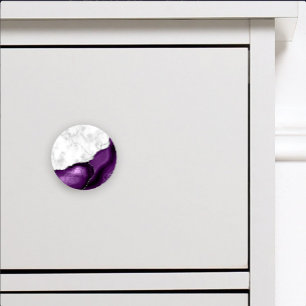 Elegant Purple Agate Silver Glitter White Marble Ceramic Knob