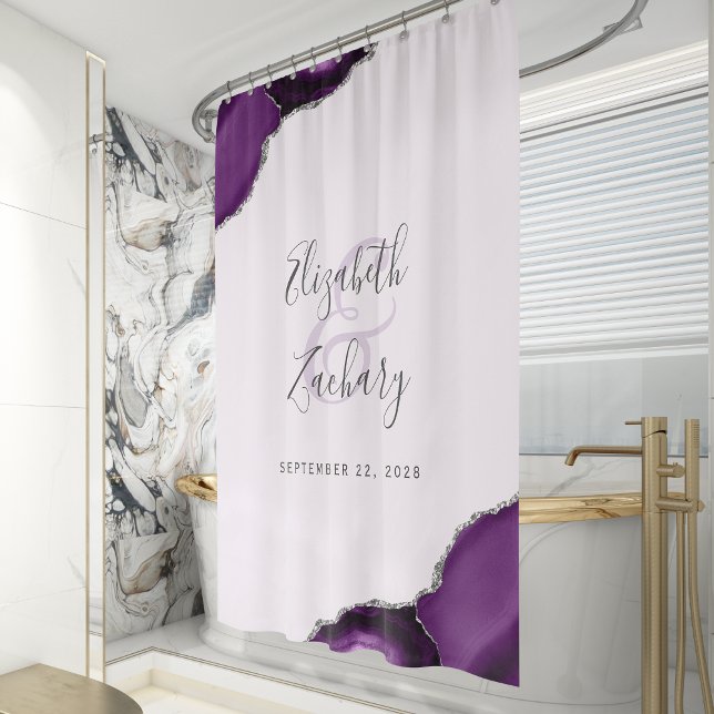 Elegant Purple Agate Silver Lavender Wedding Shower Curtain (Creator Uploaded)
