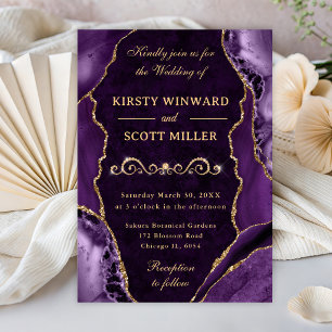 Elegant Purple Agate with Gold Accents Wedding Invitation