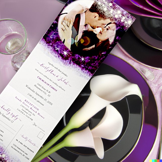 Elegant Purple Amethyst Crystal Geode Wedding Tri-Fold Invitation (Creator Uploaded)