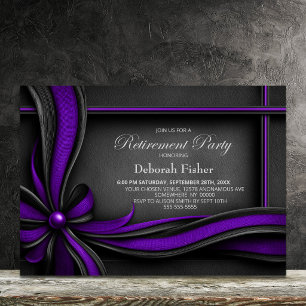 Elegant Purple and Black Bow Retirement Party Invitation