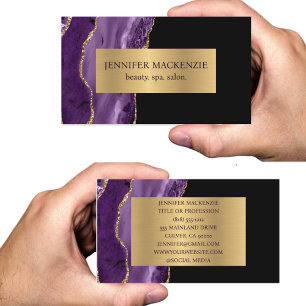 Elegant Purple and Black Gold Agate Business Card