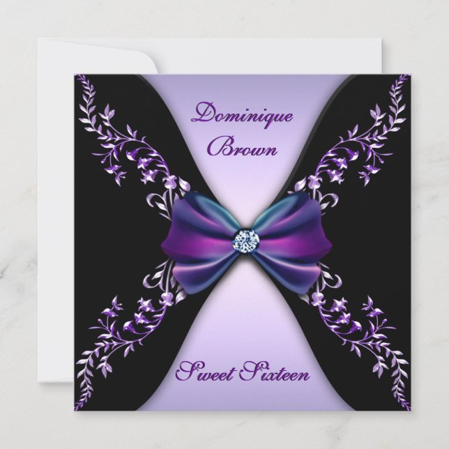 Elegant Purple and Black Invite with Diamond Bow (Front)