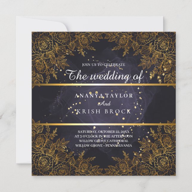 Elegant Purple and black Wedding Invitation (Front)