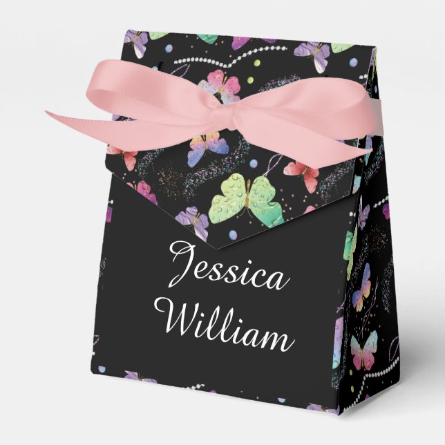 Elegant Purple and Blue Bright Butterflies  Favour Box (Front Side)
