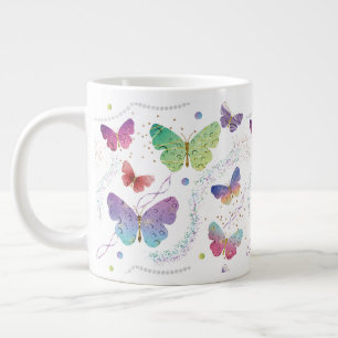 Elegant Purple and Blue Bright Butterflies Large Coffee Mug