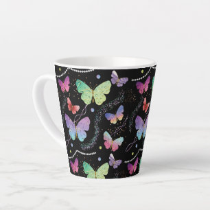 Elegant Purple and Blue Bright Butterflies Latte Mug